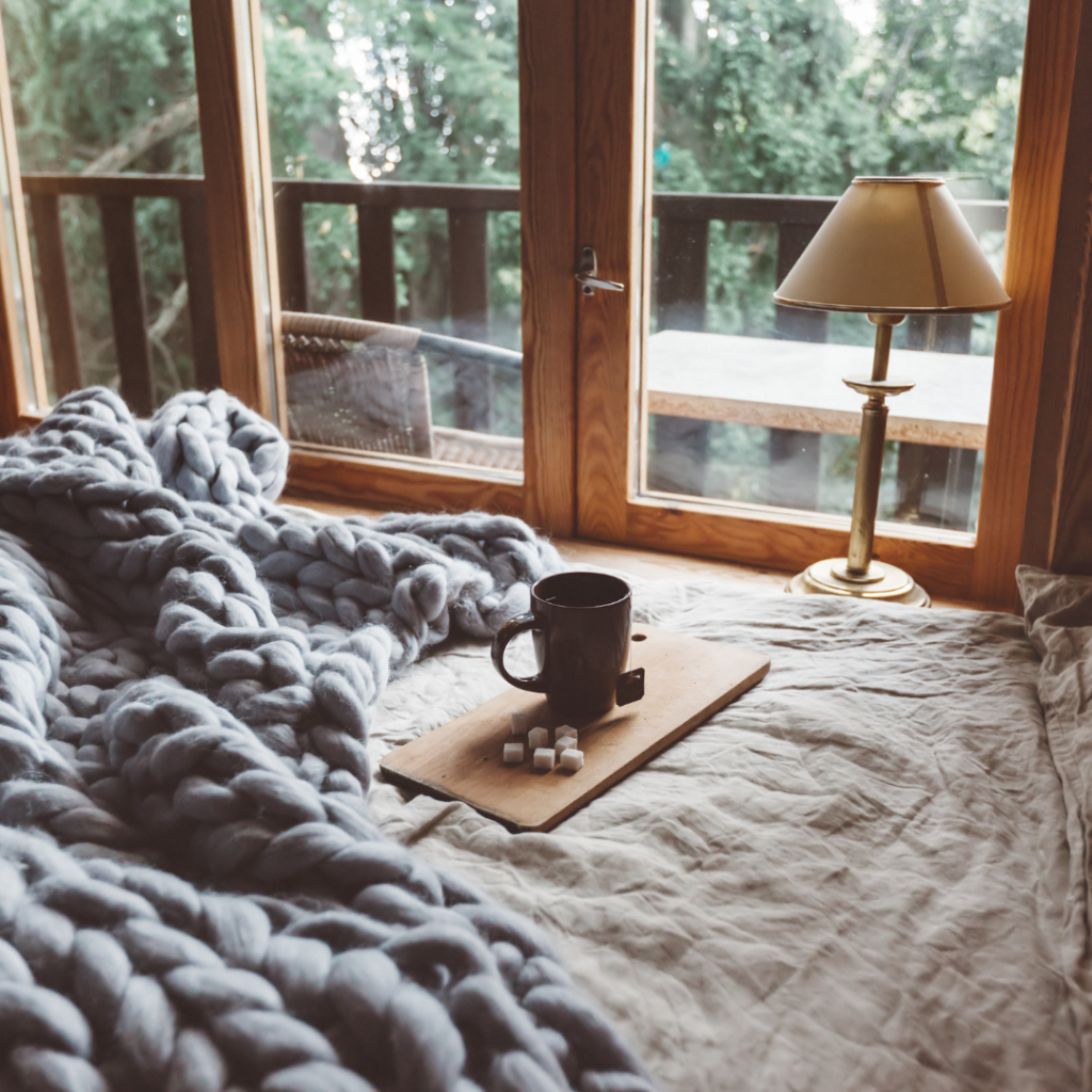 Cozy bedding in a cabin
